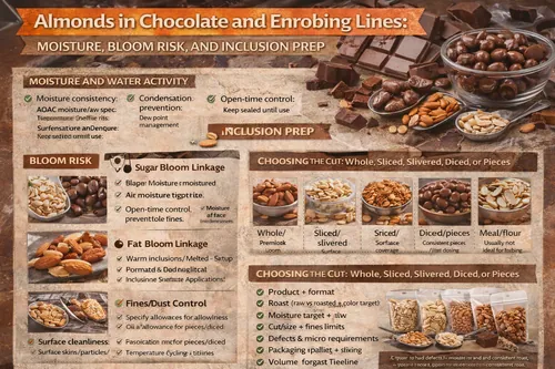 Almonds in Chocolate and Enrobing Lines: Moisture, Bloom Risk, and Inclusion Prep - Almond Industrial Applications — Atlas Nut Supply