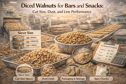 Diced Walnuts for Bars and Snacks: Cut Size, Dust, and Line Performance - Walnut Industrial Applications — Atlas Nut Supply