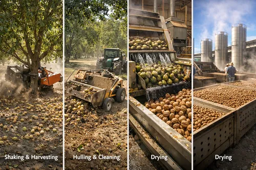 Walnut Harvest Process: Shaking, Hulling, and Drying Flow - California Walnut Crop & Harvest — Atlas Nut Supply
